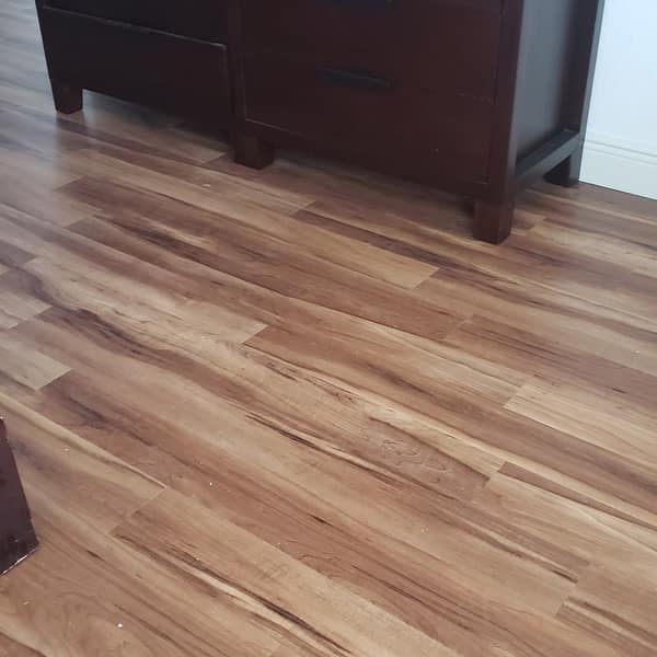 Wood-look plank tile floor in a kitchen