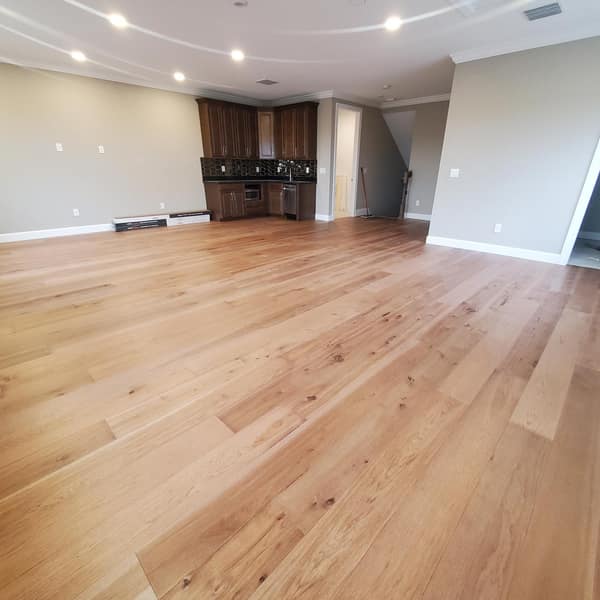 Wide-plank vinyl floor in an open great room